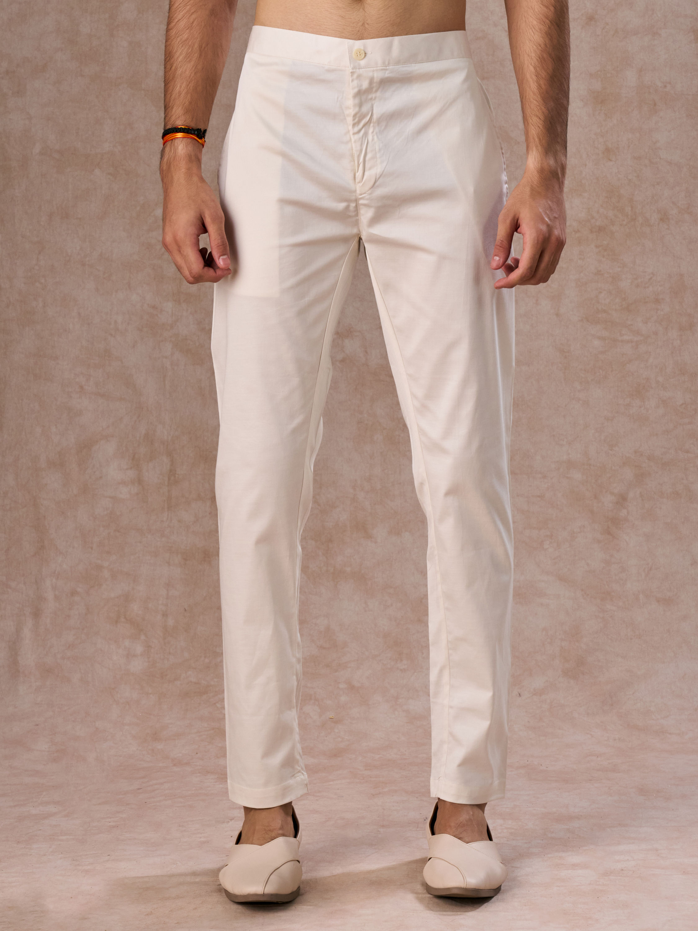Manyavar Men Warm White Cotton Elegance Pant