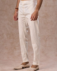 Manyavar Men Warm White Cotton Elegance Pant