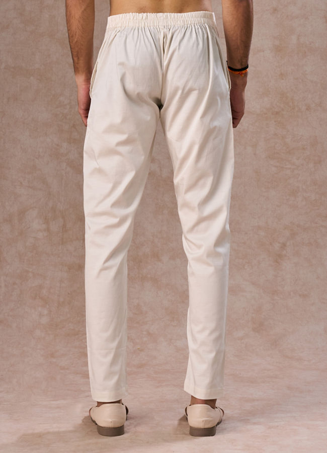 Manyavar Men Warm White Cotton Elegance Pant