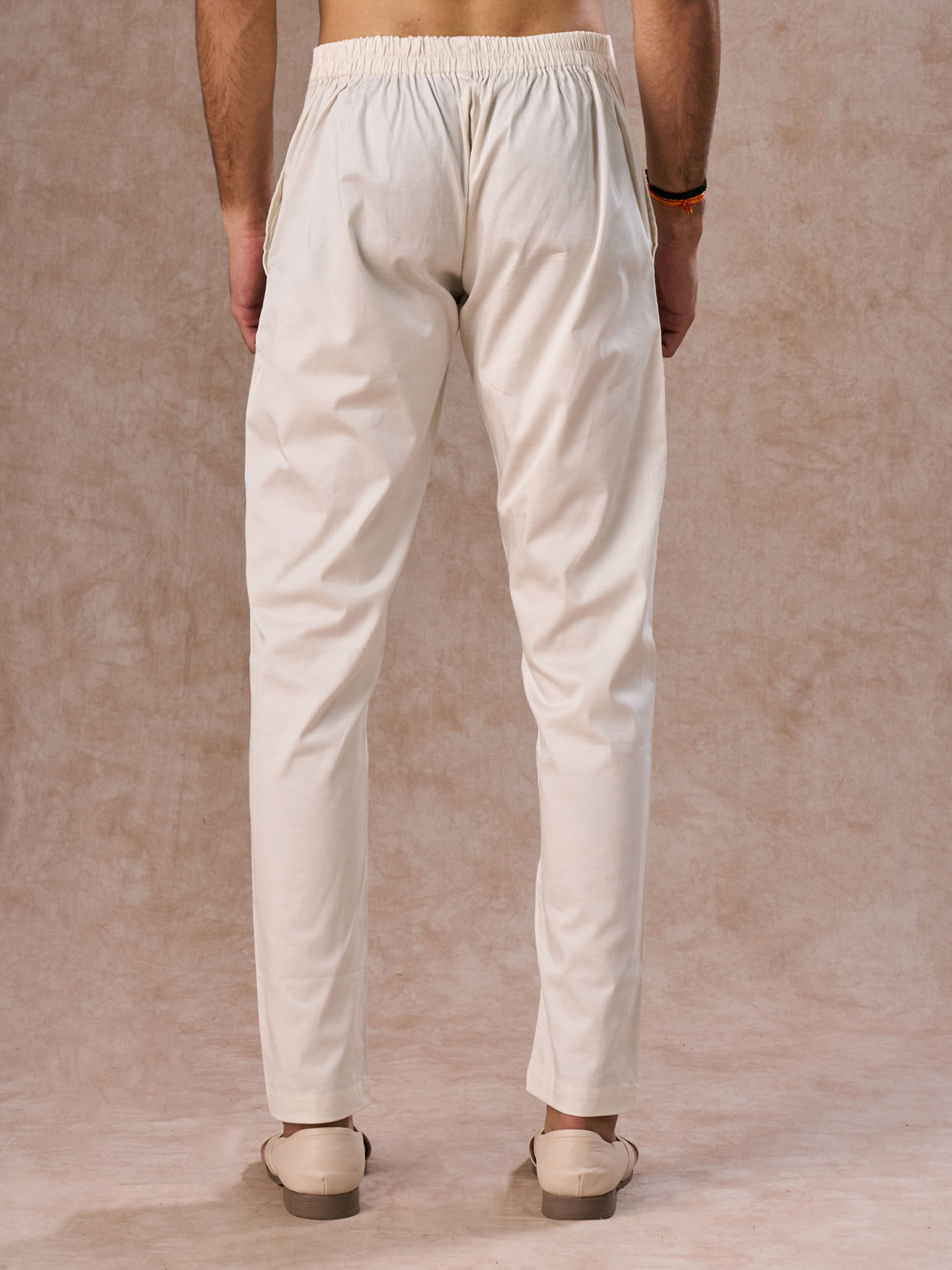 Manyavar Men Warm White Cotton Elegance Pant