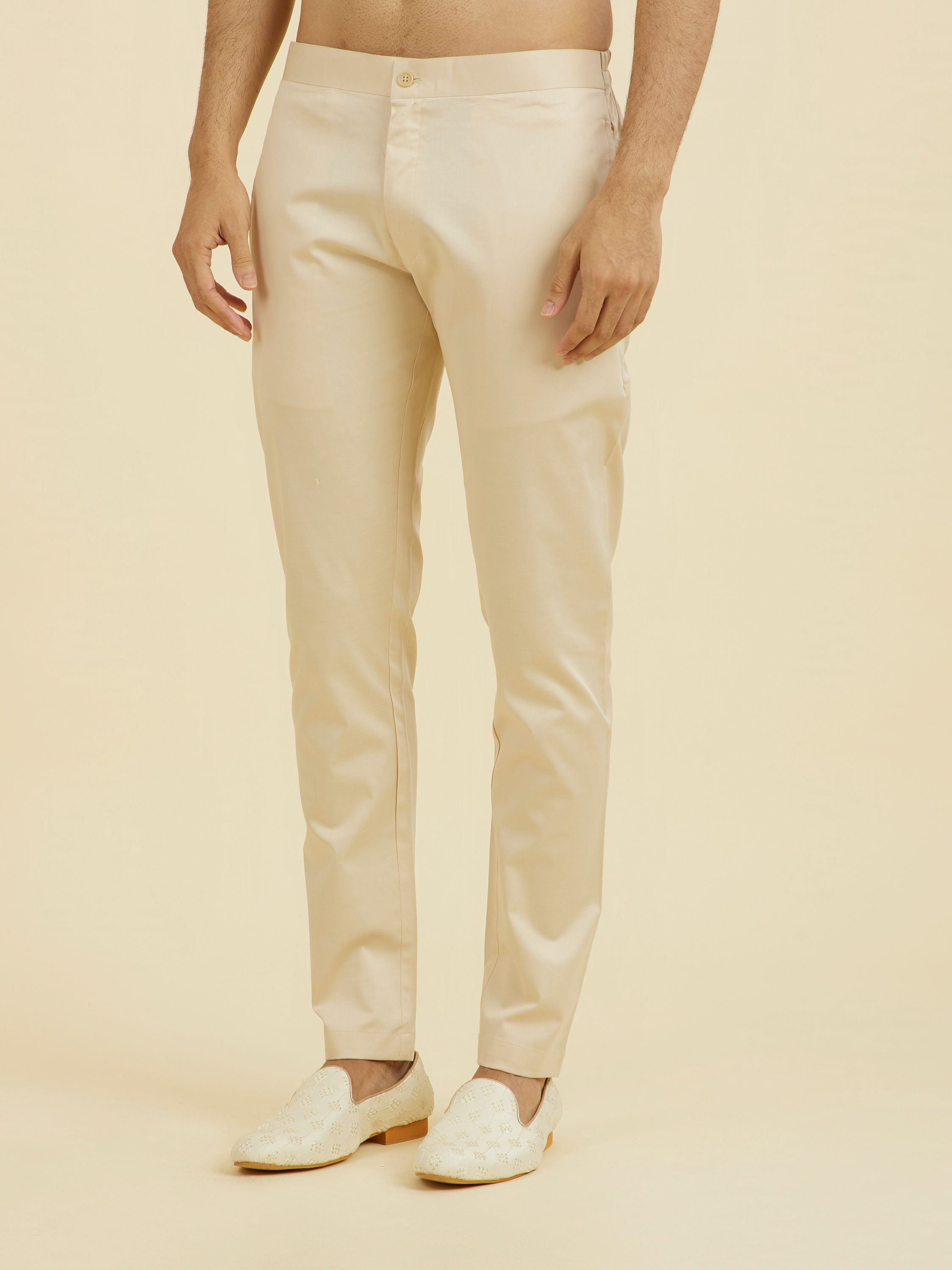 Manyavar Men Elegant Beige Occasion Pant