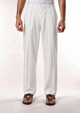 Manyavar Men Cream Spandex Pant with Pleats
