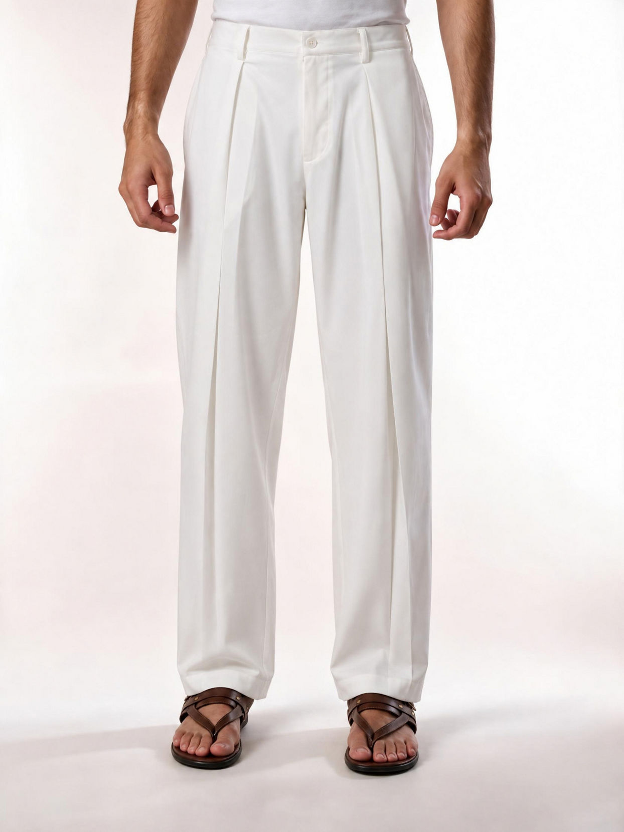 Manyavar Men Cream Spandex Pant with Pleats