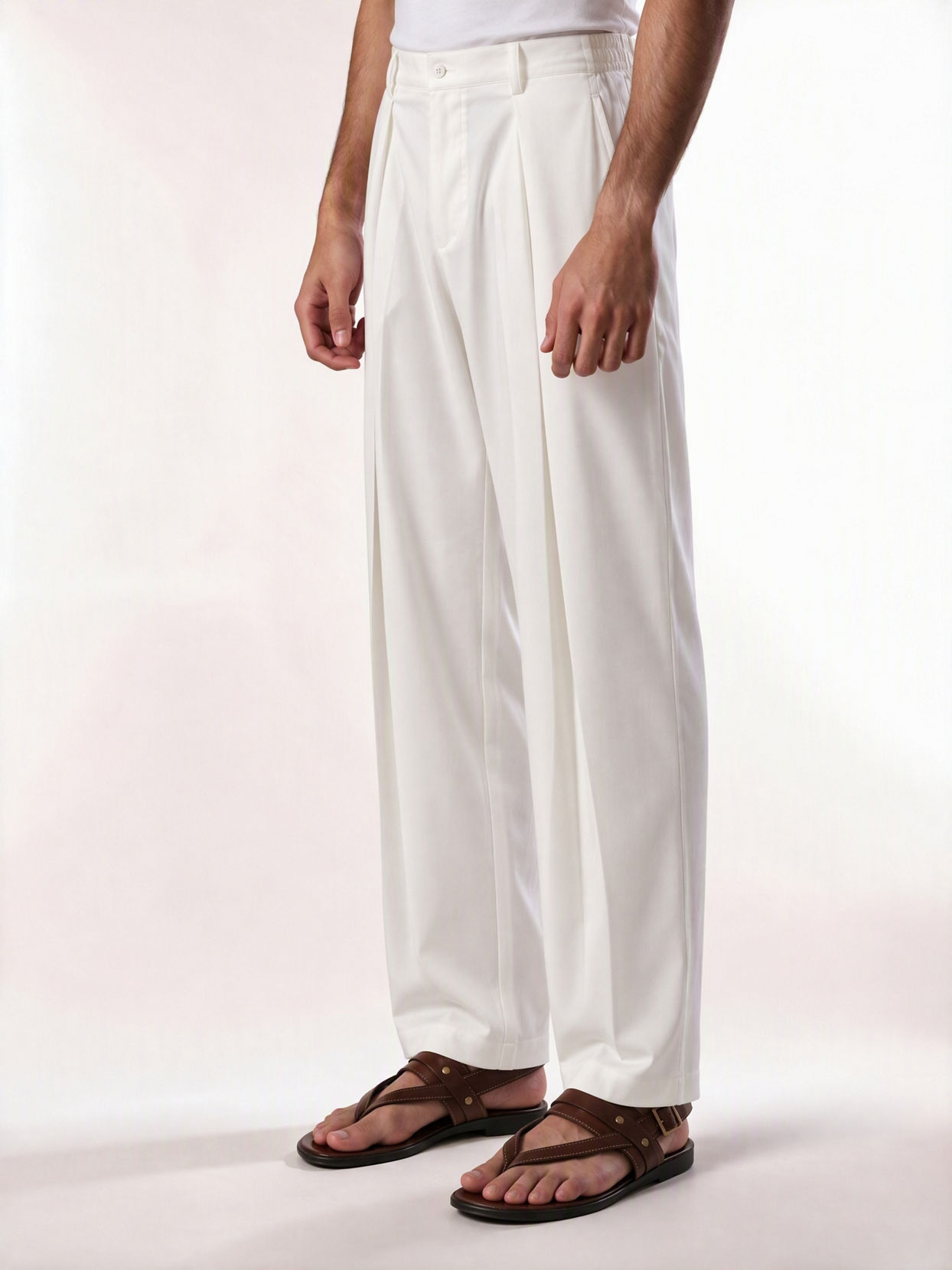 Manyavar Men Cream Spandex Pant with Pleats