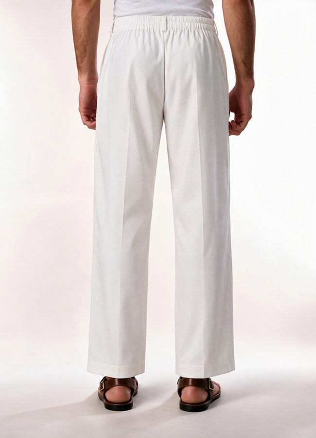 Manyavar Men Cream Spandex Pant with Pleats