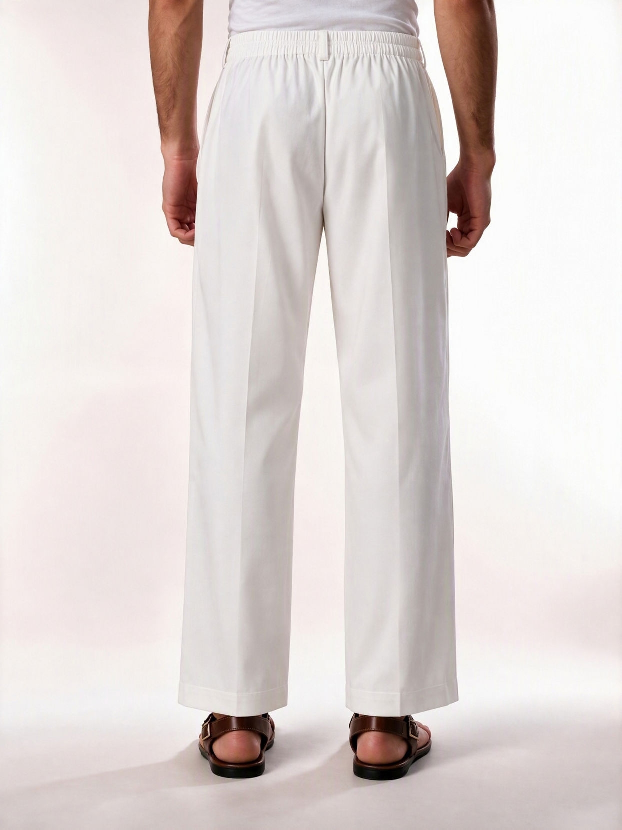 Manyavar Men Cream Spandex Pant with Pleats