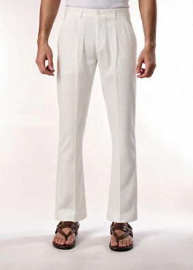 Manyavar Men Cream Spandex Pant with Pleats