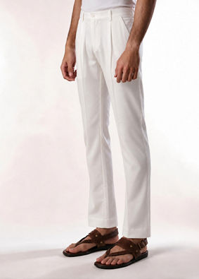 Manyavar Men Cream Spandex Pant with Pleats