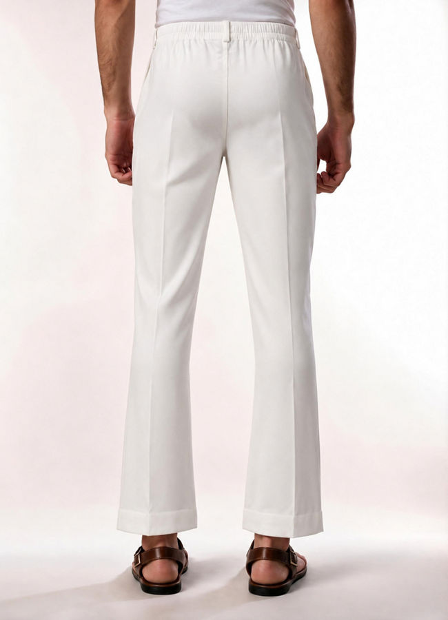 Manyavar Men Cream Spandex Pant with Pleats