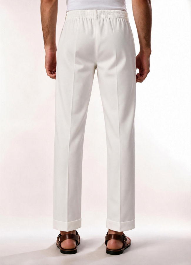 Manyavar Men Cream Blended Rayon Pant with Pleats