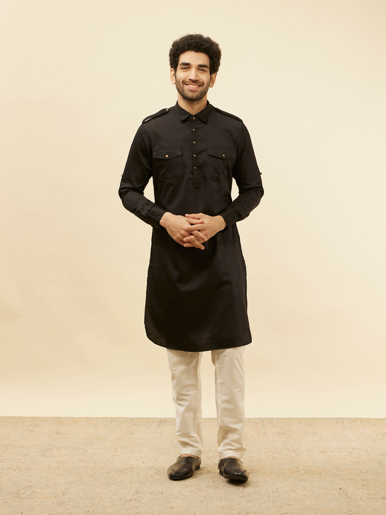 Soot Black Pathani Style Kurta image number 2