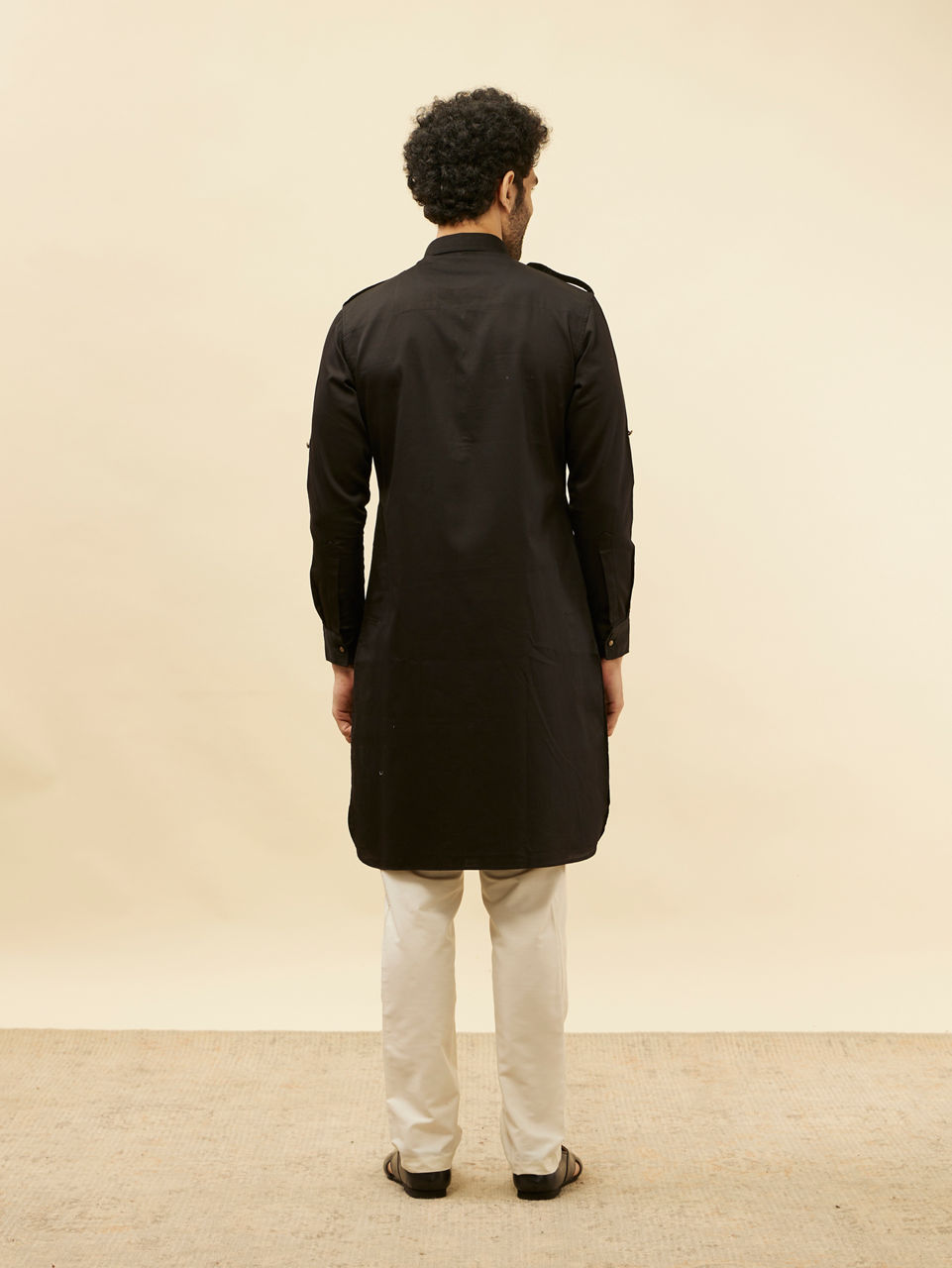 Manyavar Men Soot Black Pathani Style Kurta