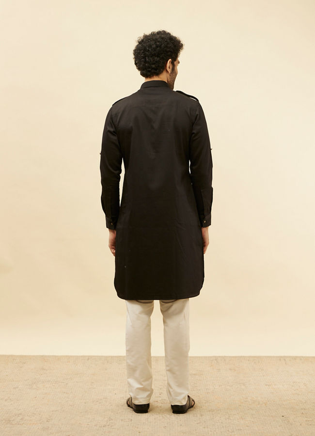 Soot Black Pathani Style Kurta image number 4