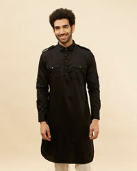 Manyavar Men Soot Black Pathani Style Kurta