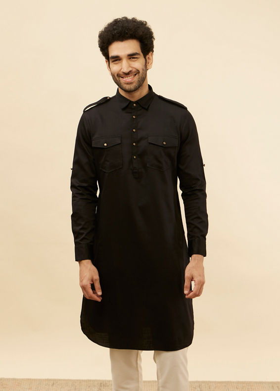 Manyavar Men Soot Black Pathani Style Kurta