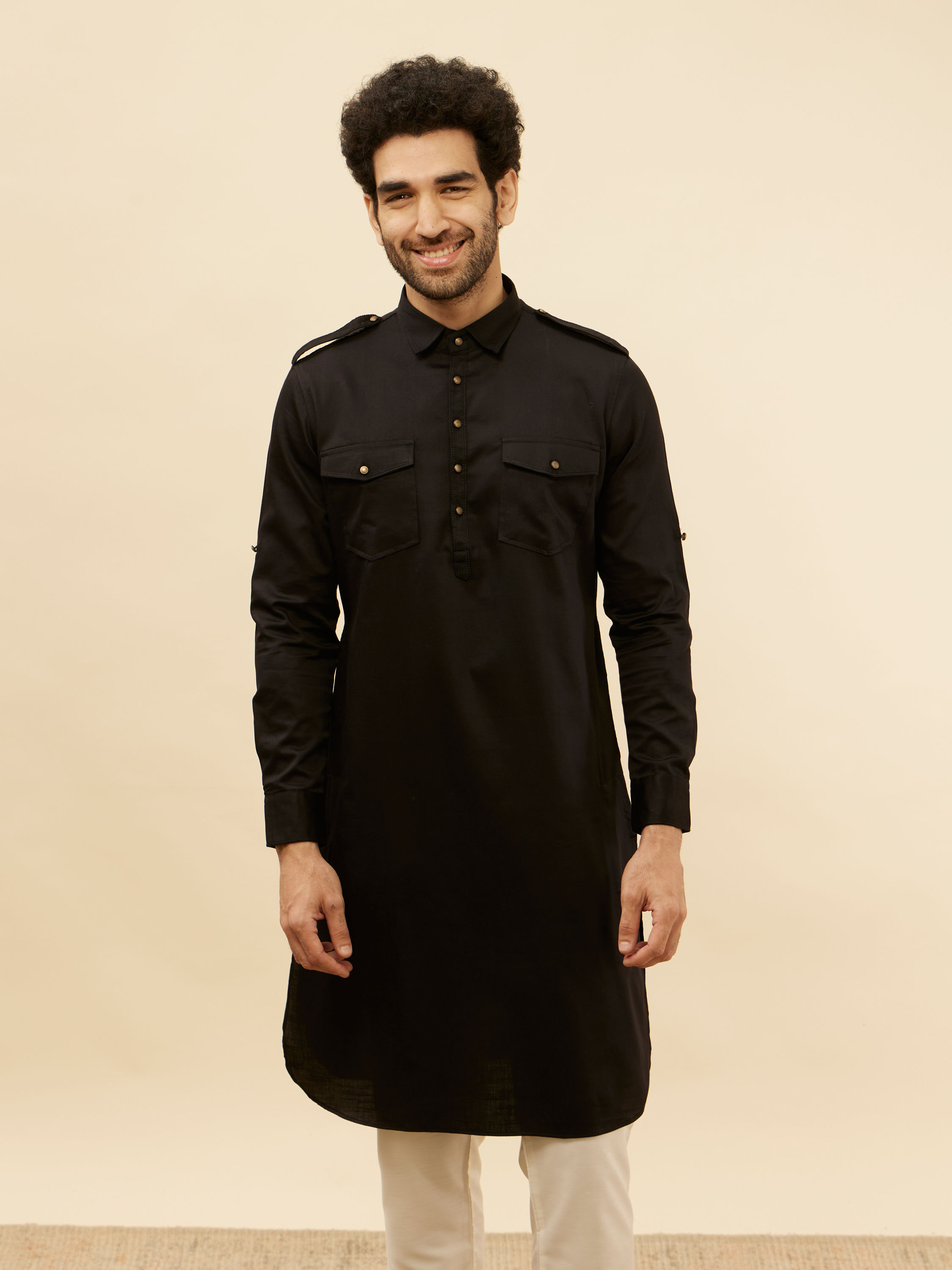 Manyavar Men Soot Black Pathani Style Kurta