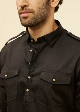 Manyavar Men Soot Black Pathani Style Kurta