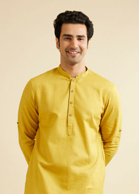 alt message - Manyavar Men Mustard Yellow Pathani Style Kurta image number 0