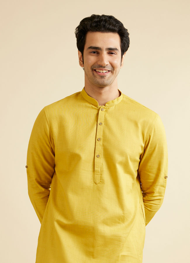 alt message - Manyavar Men Mustard Yellow Pathani Style Kurta image number 0