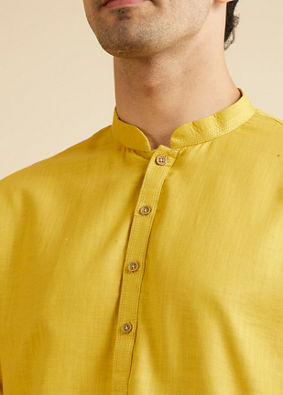 alt message - Manyavar Men Mustard Yellow Pathani Style Kurta image number 1