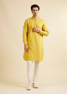 alt message - Manyavar Men Mustard Yellow Pathani Style Kurta image number 2