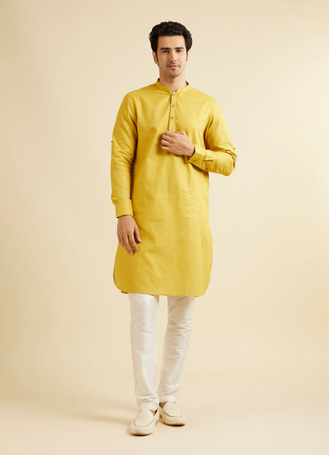 alt message - Manyavar Men Mustard Yellow Pathani Style Kurta image number 2