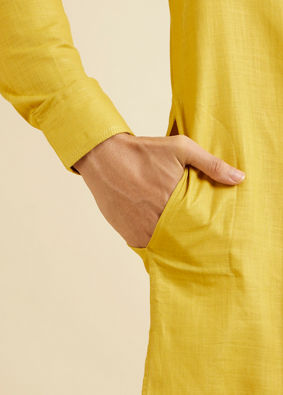 alt message - Manyavar Men Mustard Yellow Pathani Style Kurta image number 3