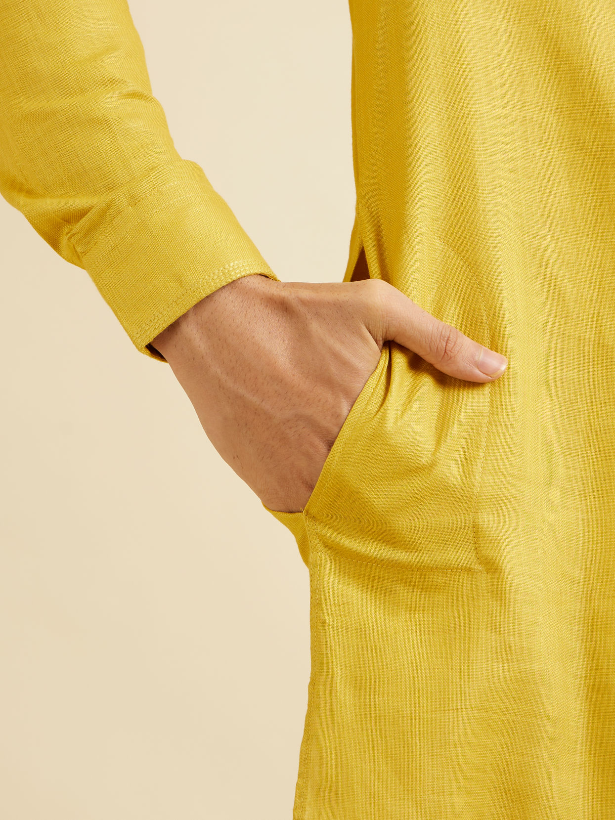 alt message - Manyavar Men Mustard Yellow Pathani Style Kurta image number 3