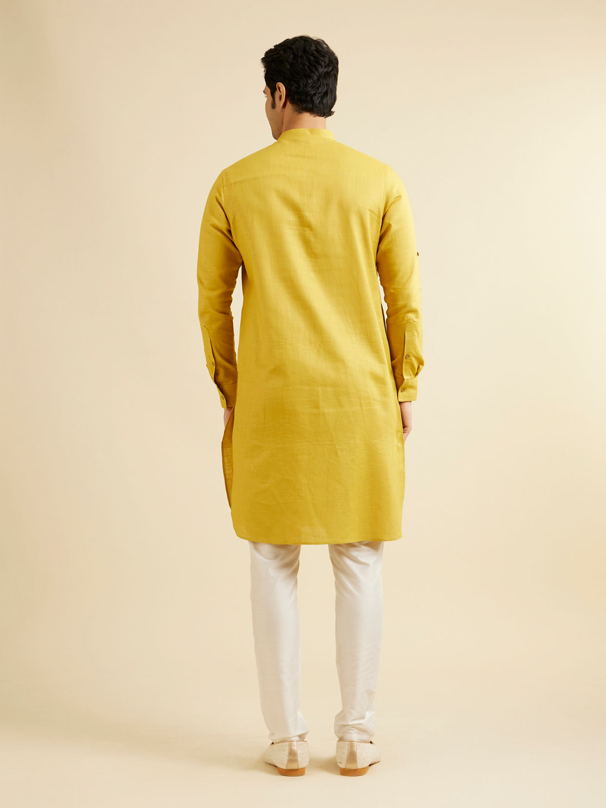 alt message - Manyavar Men Mustard Yellow Pathani Style Kurta image number 4