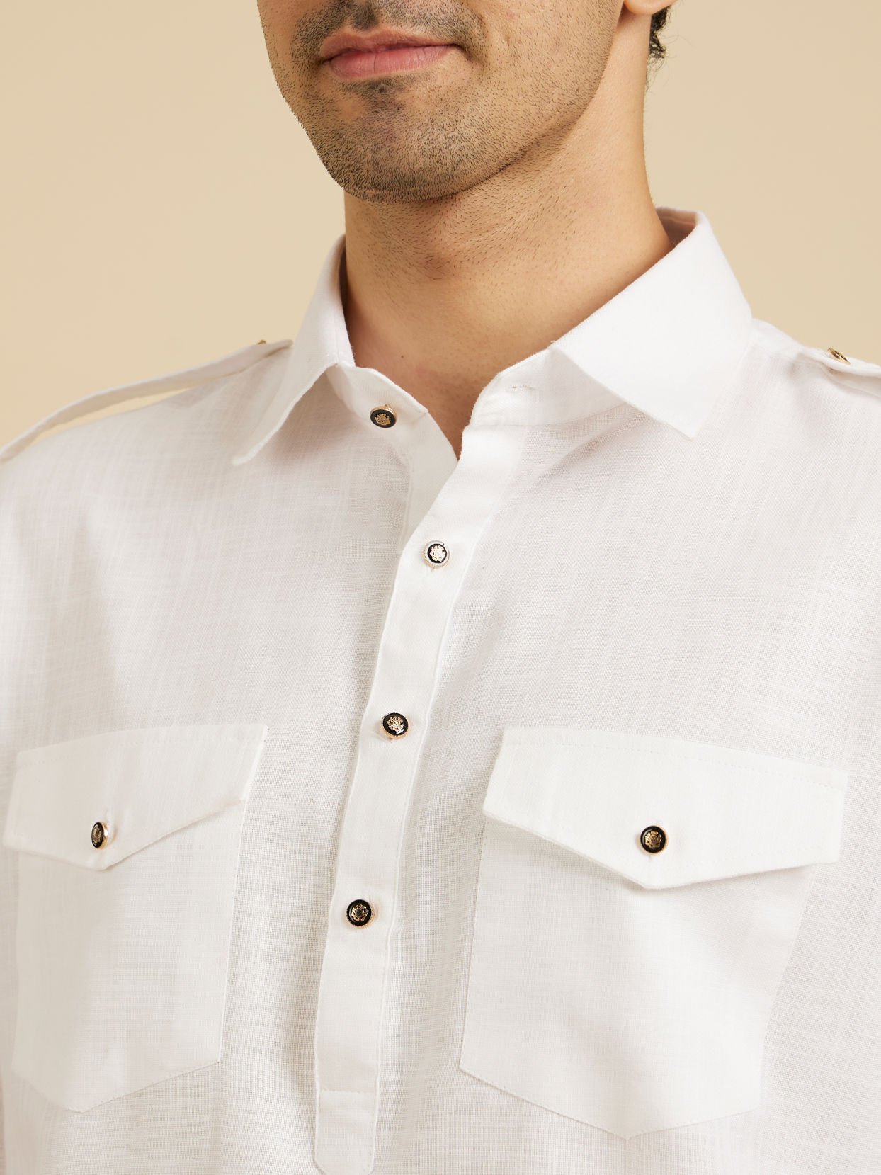 Manyavar Men Elegant White Cotton Pathani Kurta