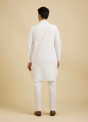 Manyavar Men Elegant White Cotton Pathani Kurta image number 4