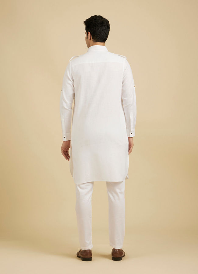 Manyavar Men Elegant White Cotton Pathani Kurta