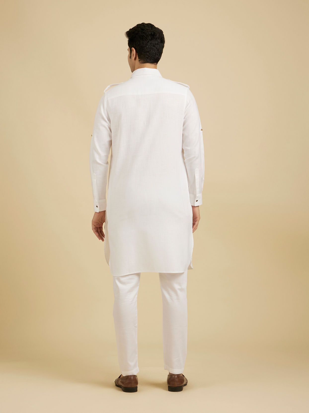 Manyavar Men Elegant White Cotton Pathani Kurta