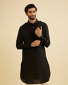 Manyavar Men Black Cotton Pathani Kurta image number 0