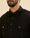 Manyavar Men Black Cotton Pathani Kurta image number 1