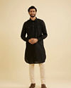 Manyavar Men Black Cotton Pathani Kurta image number 2