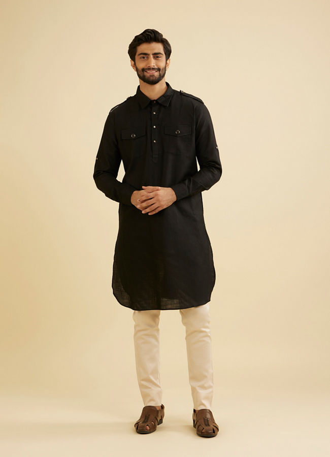 Manyavar Men Black Cotton Pathani Kurta