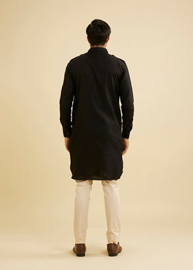 Manyavar Men Black Cotton Pathani Kurta image number 4