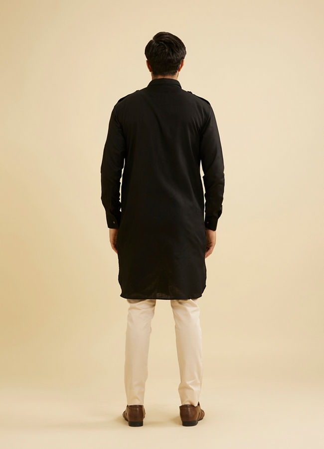 Manyavar Men Black Cotton Pathani Kurta