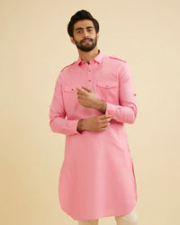 Manyavar Men Pink Elegance Cotton Pathani Kurta