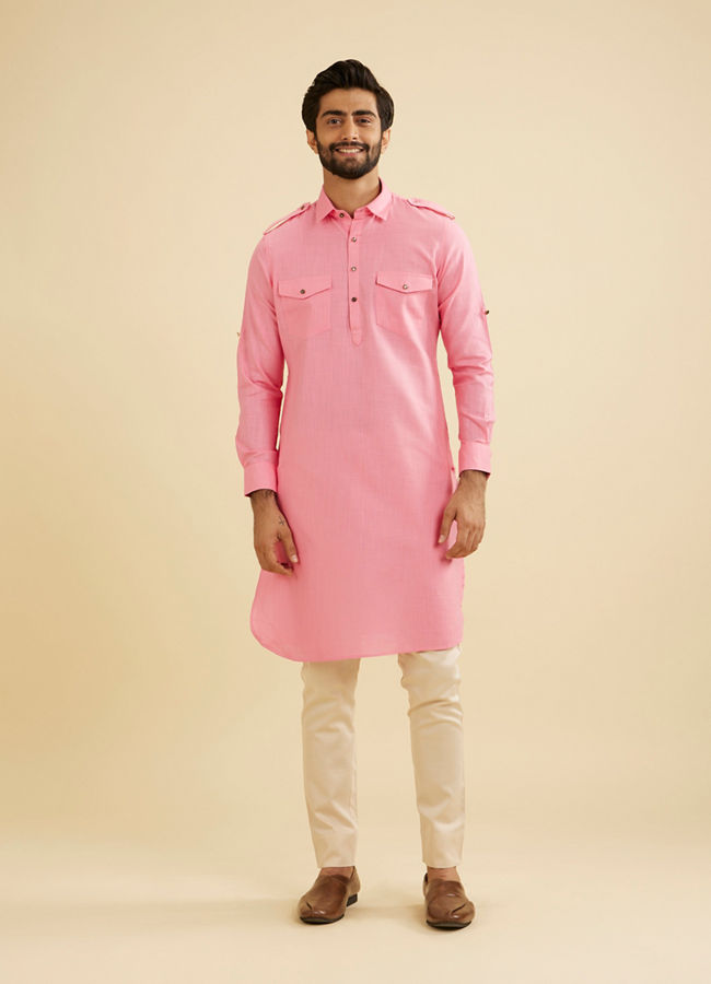 Manyavar Men Pink Elegance Cotton Pathani Kurta