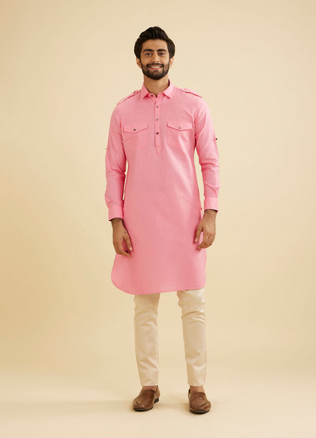 Manyavar Men Pink Elegance Cotton Pathani Kurta image number 2