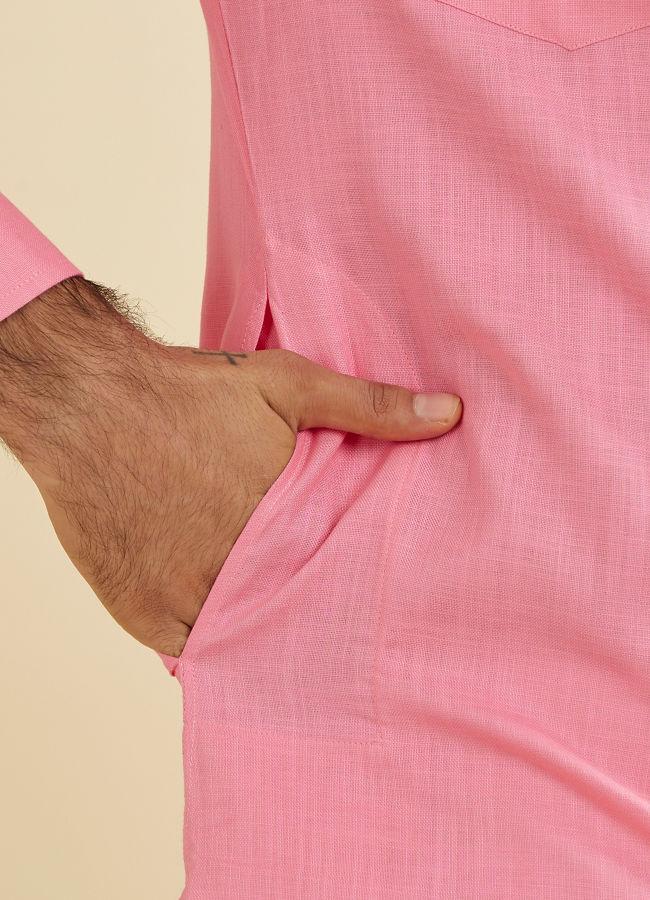 Manyavar Men Pink Elegance Cotton Pathani Kurta