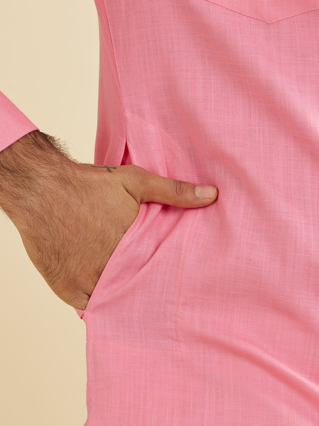 Manyavar Men Pink Elegance Cotton Pathani Kurta