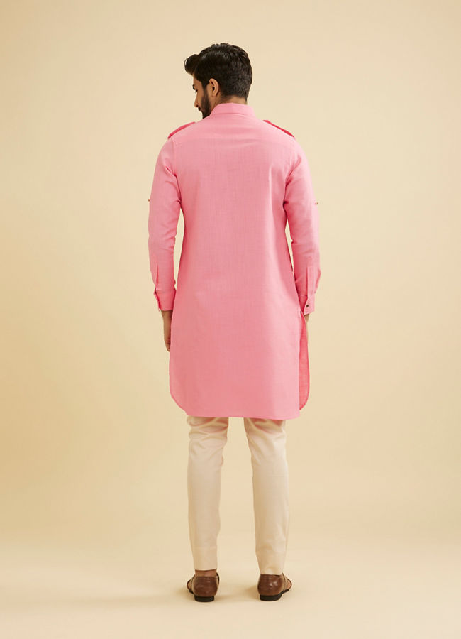 Manyavar Men Pink Elegance Cotton Pathani Kurta image number 4