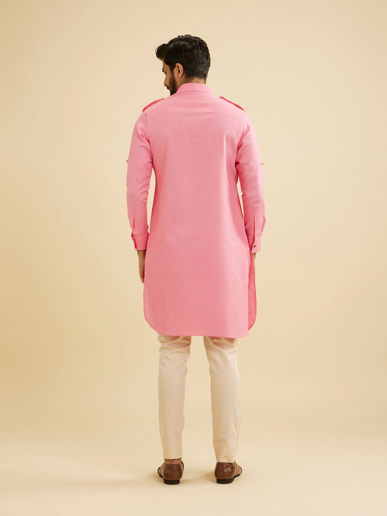 Manyavar Men Pink Elegance Cotton Pathani Kurta image number 4