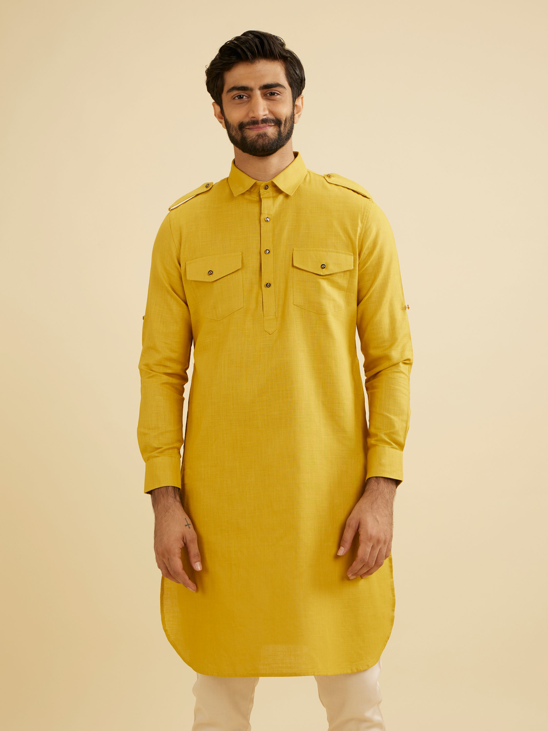 Manyavar Men Mustard Delight Festive Kurta