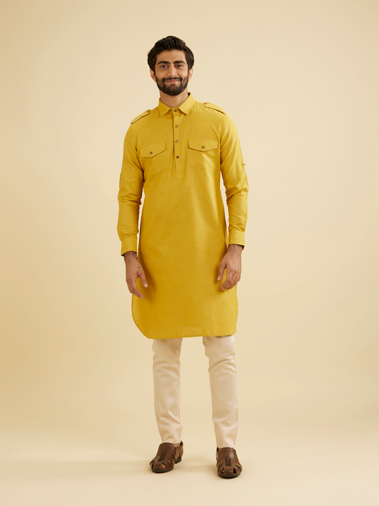 Manyavar Men Mustard Delight Festive Kurta image number 2