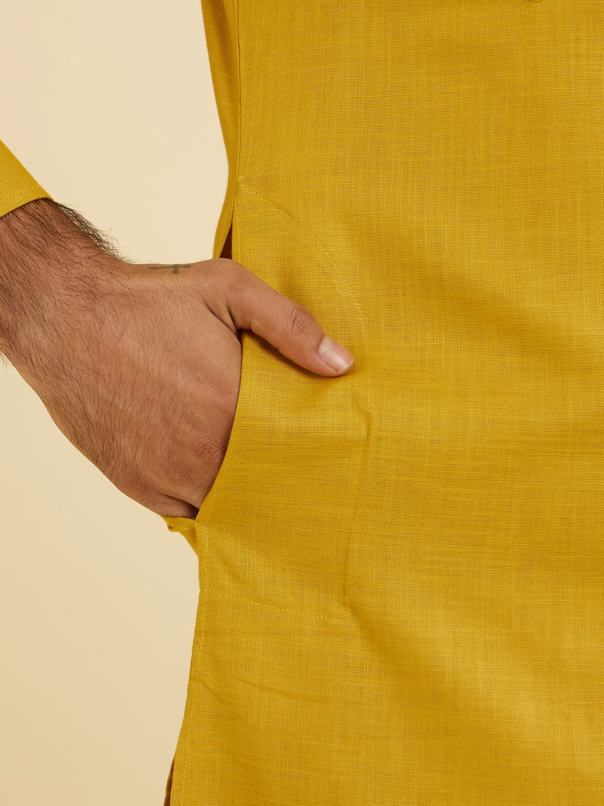 Manyavar Men Mustard Delight Festive Kurta image number 3