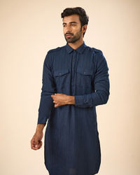 Manyavar Men Majestic Dark Blue Pathani Kurta